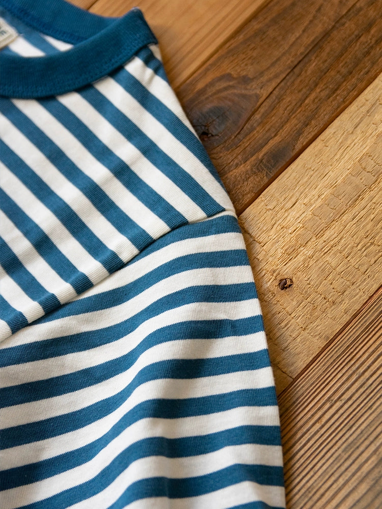 PrintAce Retro Denim Blue Striped Loose Tee