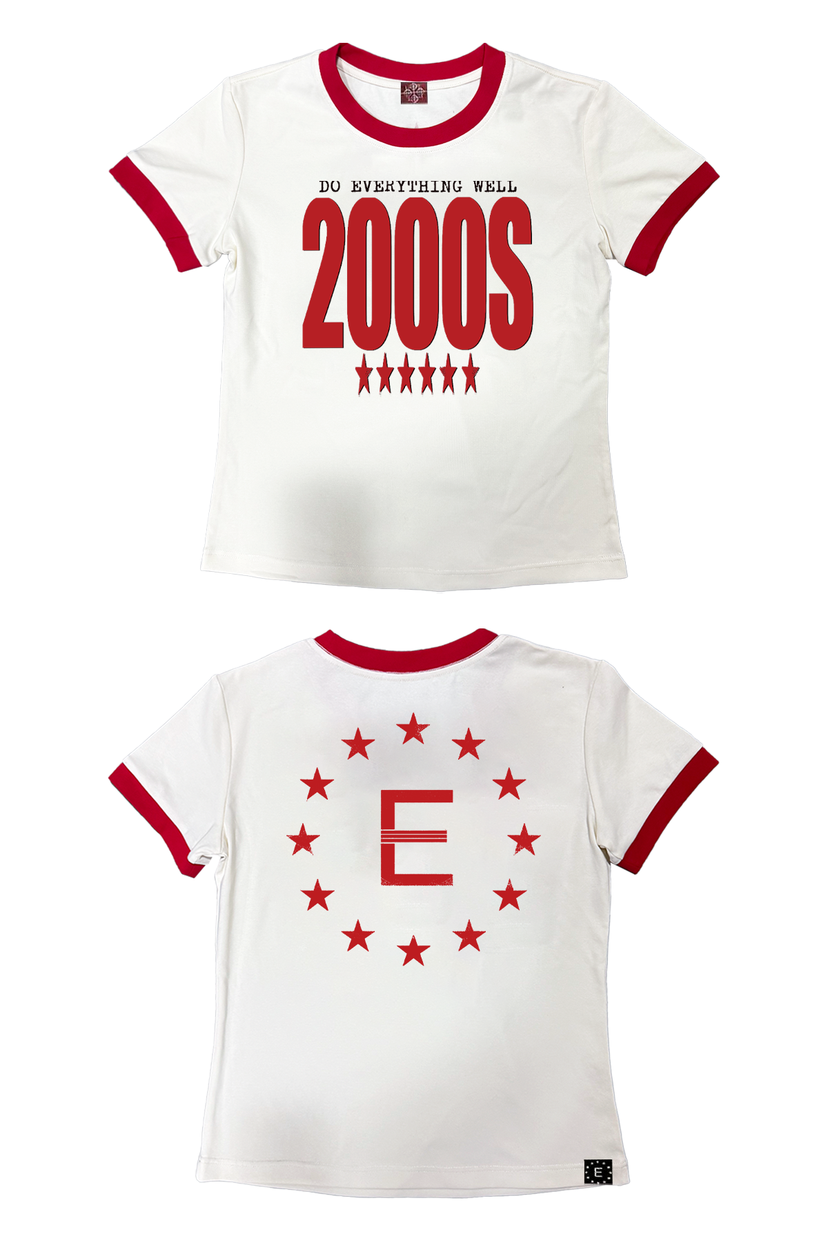 DETW 25ss * "2000S" Front Shoulder Slim Color Matching Short Sleeve Simple Commuter Tee