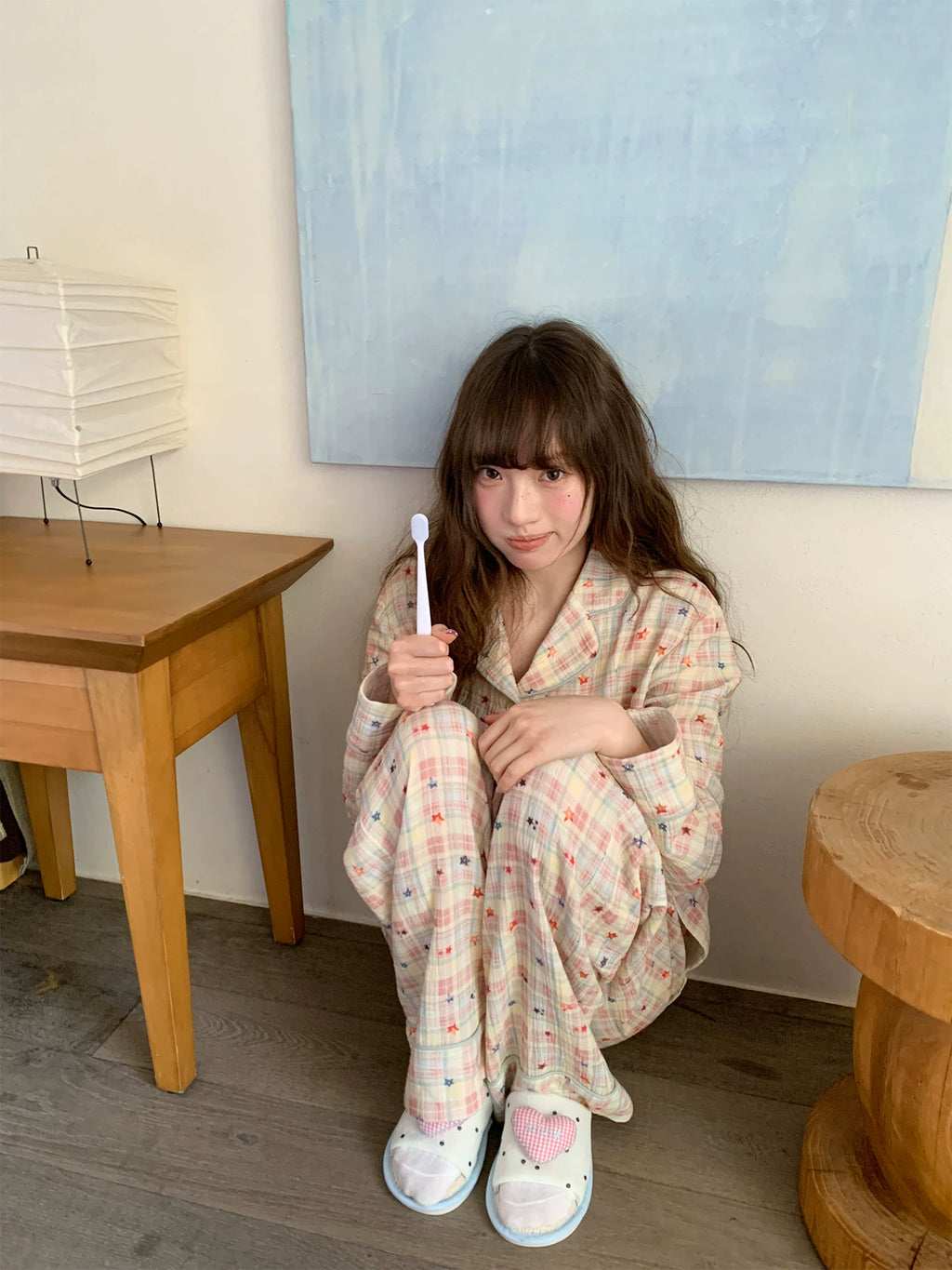 KANO Cuban Collar Print Casual Pajama Set