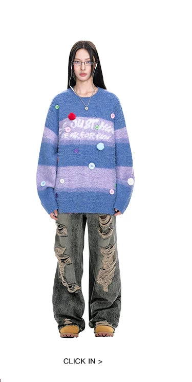 BJHG Thickened Vintage Striped Knitted Sweater