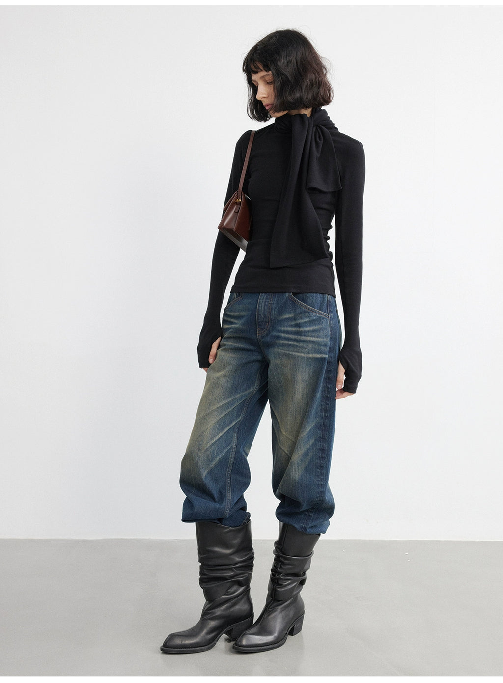 JCAESAR WOMEN Scarf Neckline Strap Long Sleeve