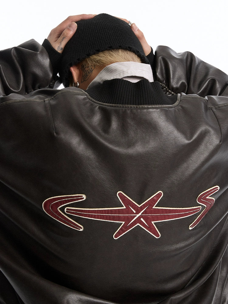 CoosRetro Cloth Embroidered Rubber Leather Jacket