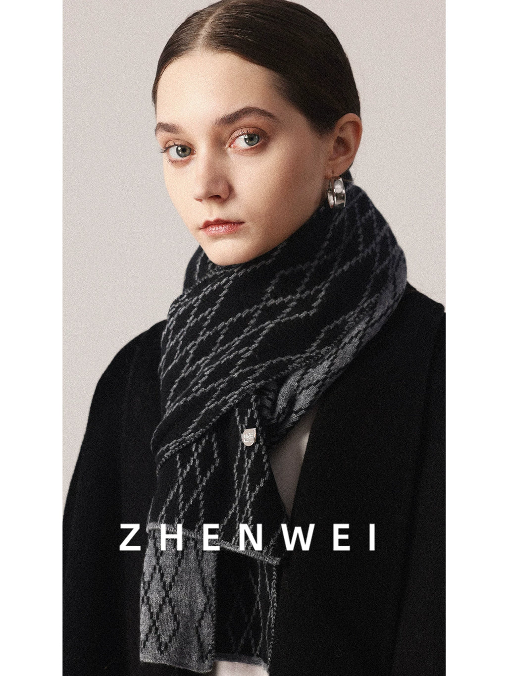 ZHENWEI 26 High-count 100% Wool Checked Knitted Scarves