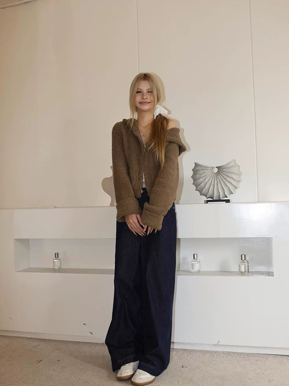 Audwyn Soft Waxy Vintage Hooded Double Zip Knitted Cardigan Jacket