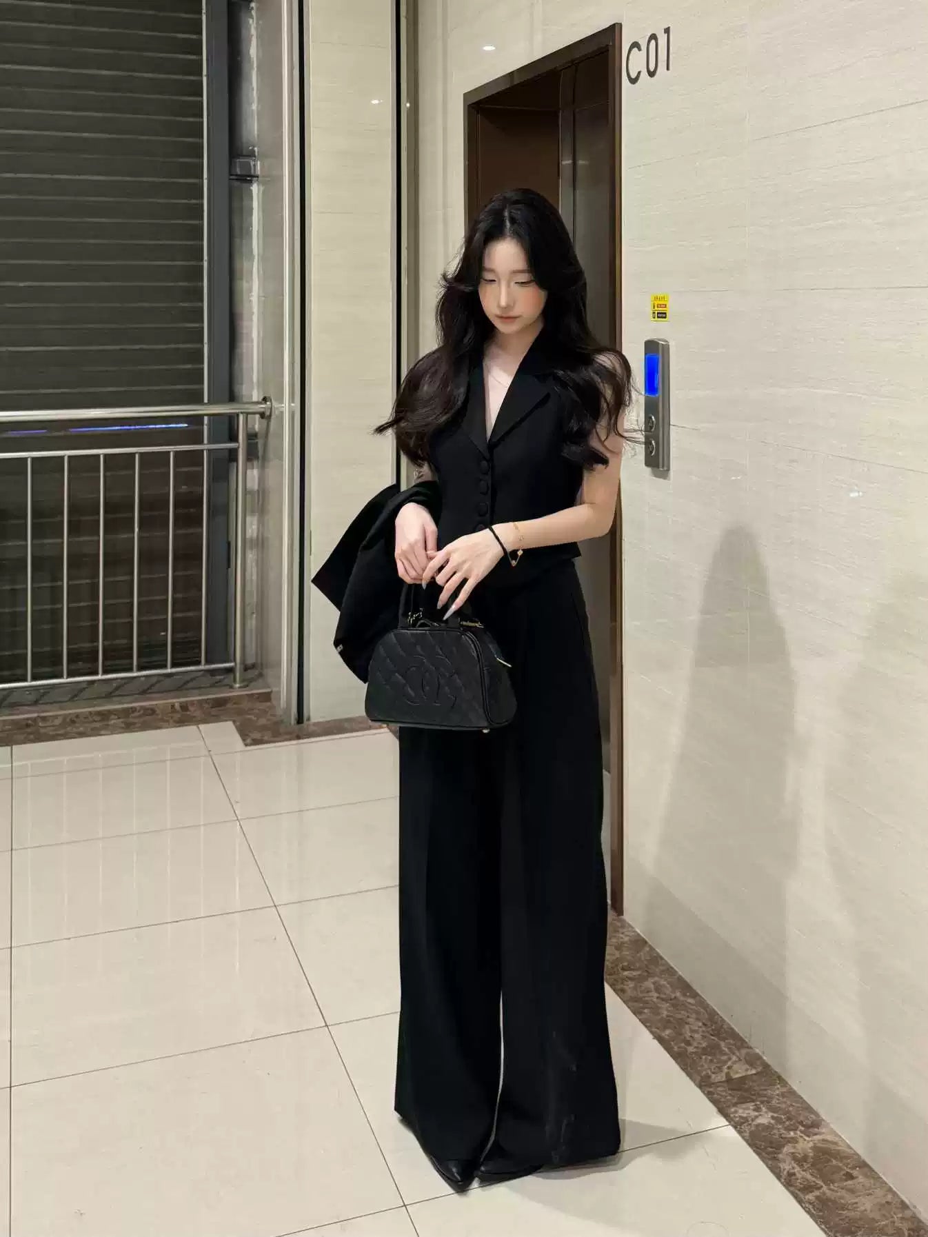 PANPANSTUDIO Workplace Commuter Wide Leg Pants Neck Suit Set