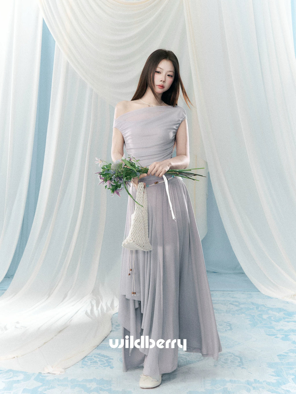 Wildberry Slanted Shoulders and Waist Long Skirt