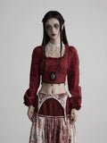 INDULGE Vintage Lace Square Neck Waist Open Navel Long Sleeve