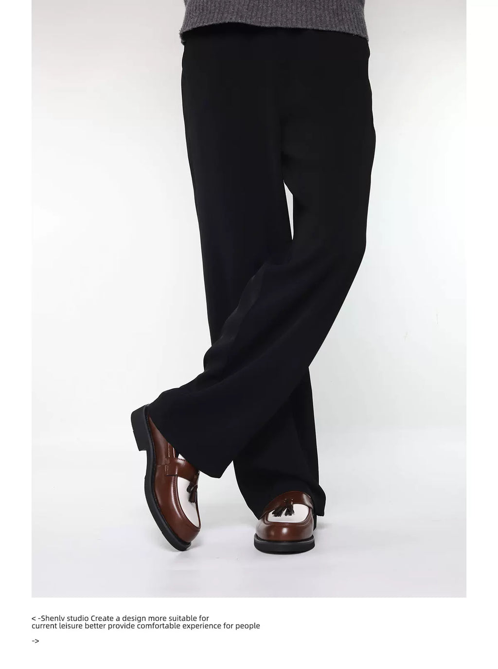 SHENLV STUDIO Color Matching Tassel One-pedal Derby Leather Shoes