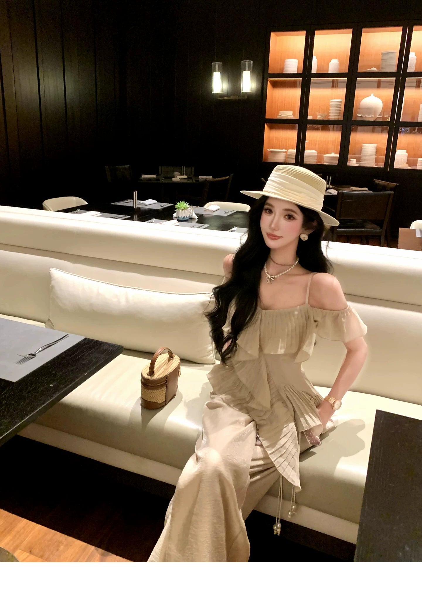 Barb Chill Off-Shoulder Sling Wide Leg Pants Set