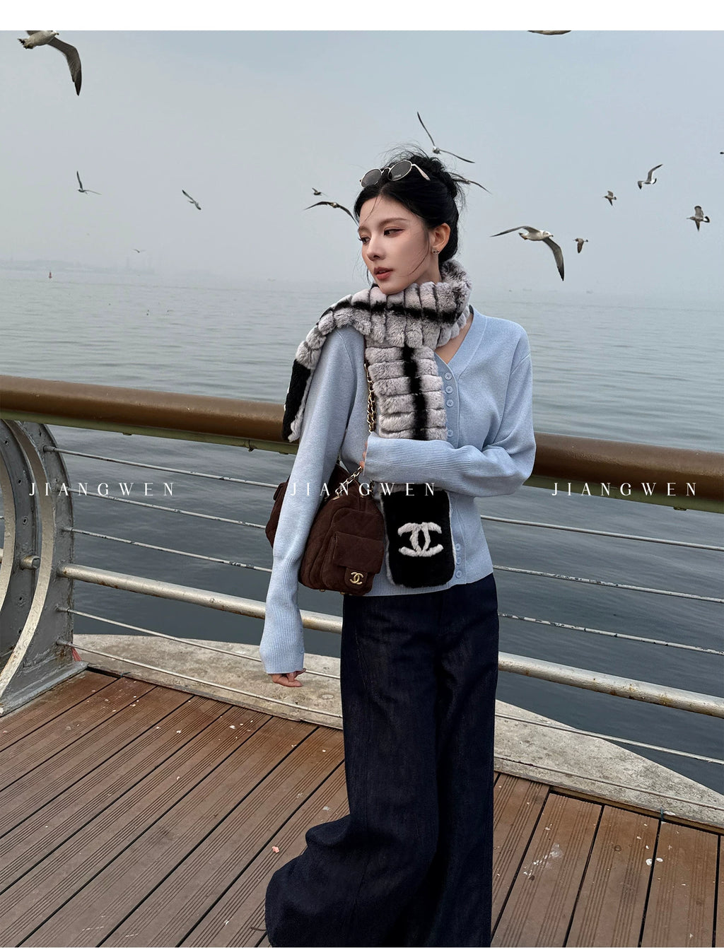 Jiang Wen V-neck Waist and Thin Knitted Cardigan