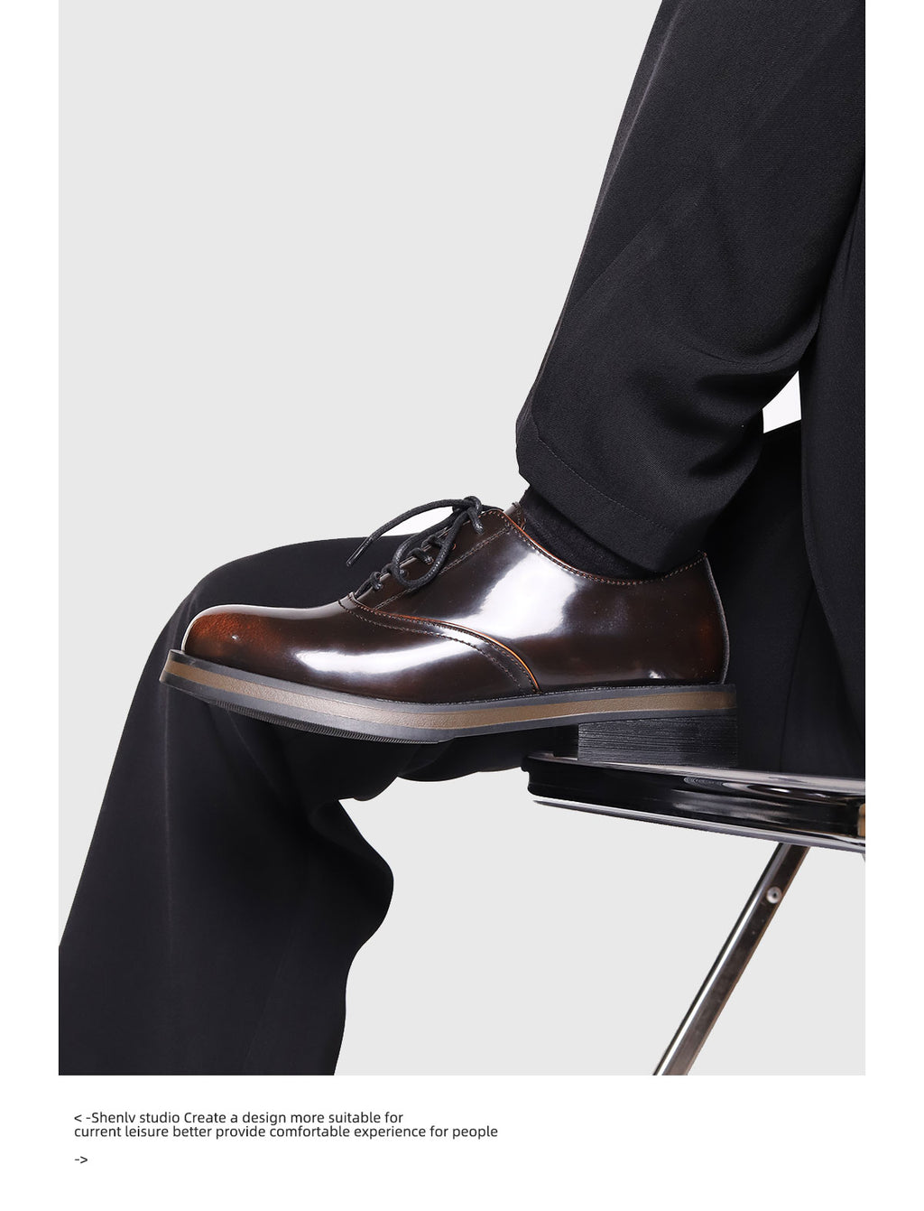 SHENLV STUDIO two-color leather glossy Derby shoes