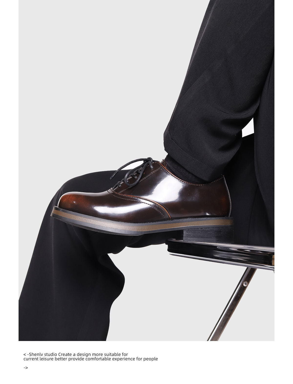 SHENLV STUDIO two-color leather glossy Derby shoes