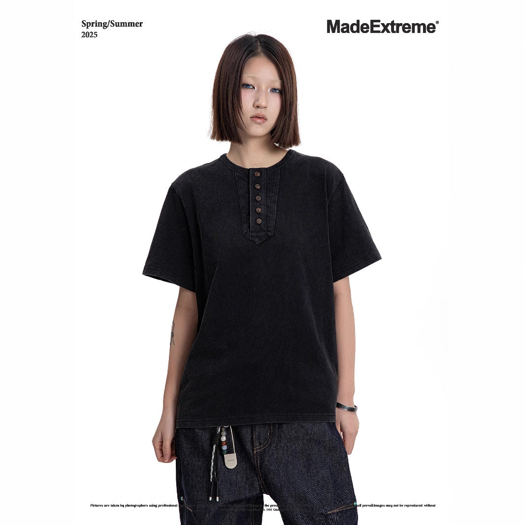 MADEEXTREME Five Buckle Henry Collar Retro Tee