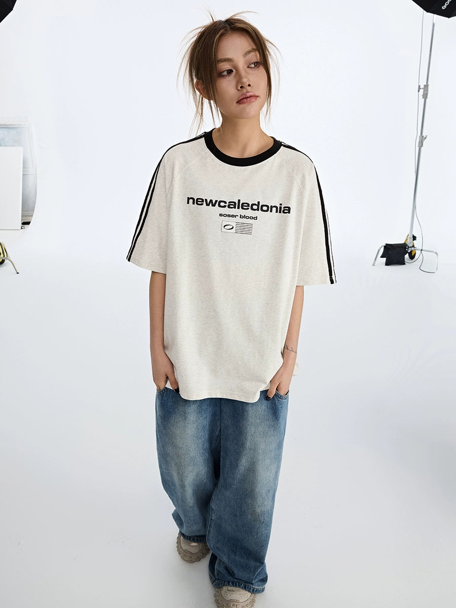 SOSER Retro Contrasting Splicing Letter Print Tee