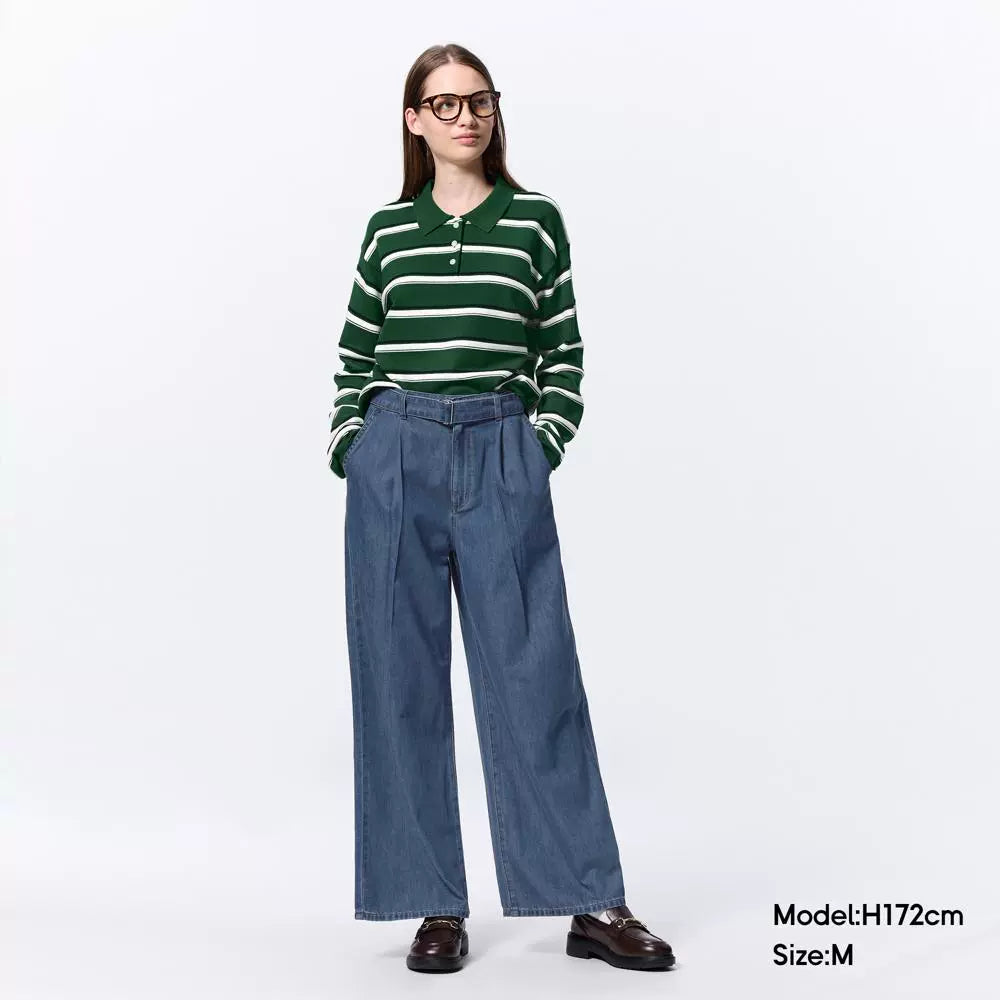 GU Lightweight Belt Wide Leg Casual Jeans