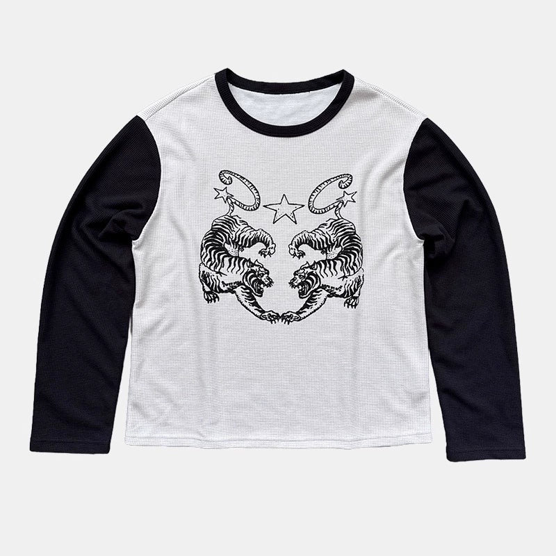InsGale Tiger Splicing Rough Sleeve Long Sleeve