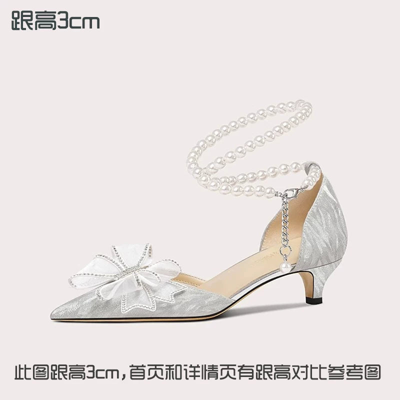 Lily Wei Temperament Bow Crystal High Heels