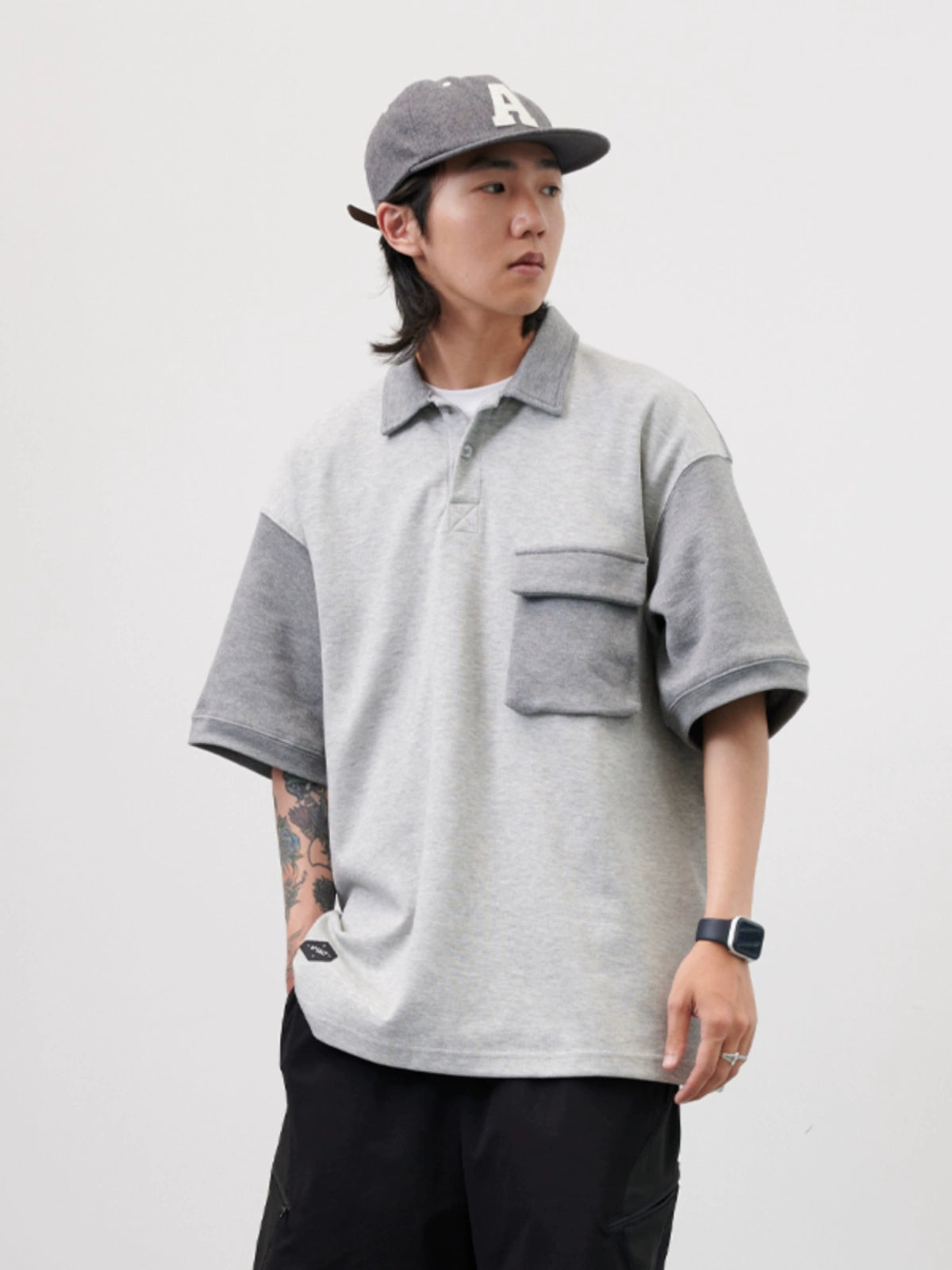 NUMBERSALT Simple splicing anti-wrinkle breathable POLO shirt