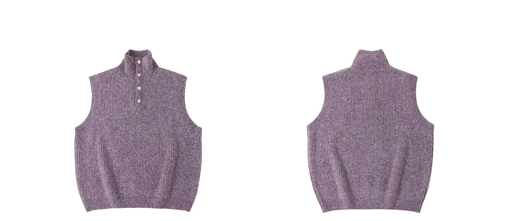 LR MADE Knitted Lapel-neck Half-cardigan Vest
