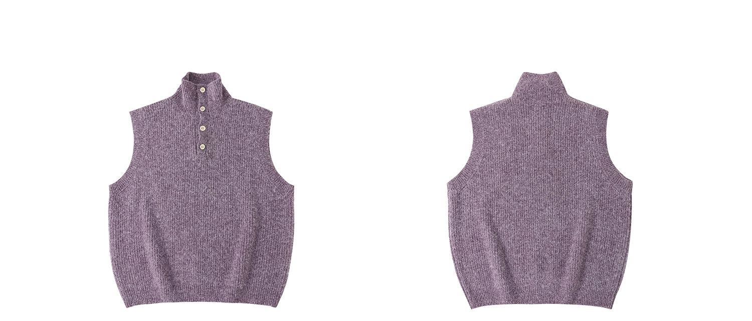 LR MADE Knitted Lapel-neck Half-cardigan Vest