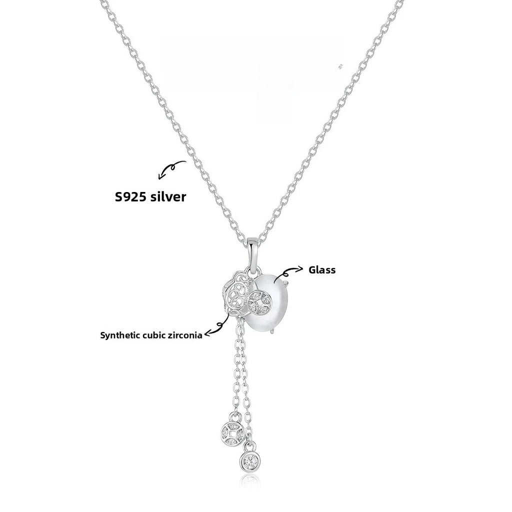 DODOGOGO Lucky Bag Fringed Sterling Silver Pendant Necklace