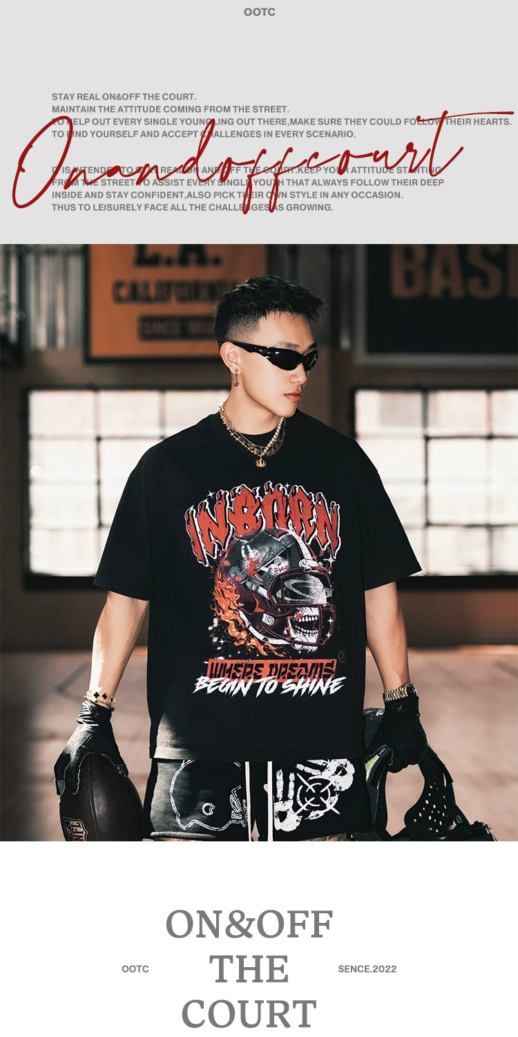 OOTC Retro Skull Helmet Print Tee