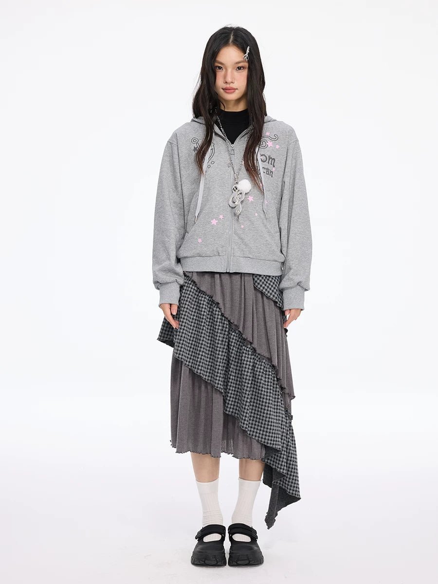 MOMSAYCAN Short Contrasting Print Hooded Jacket