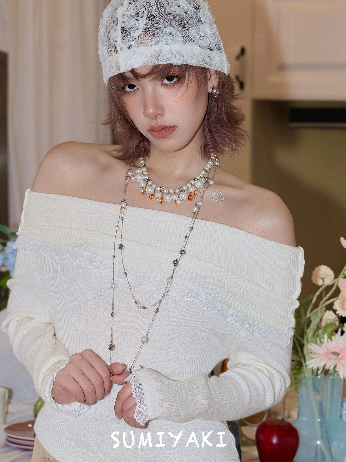 SUMIYAKI Burning Broken Pearl Necklace