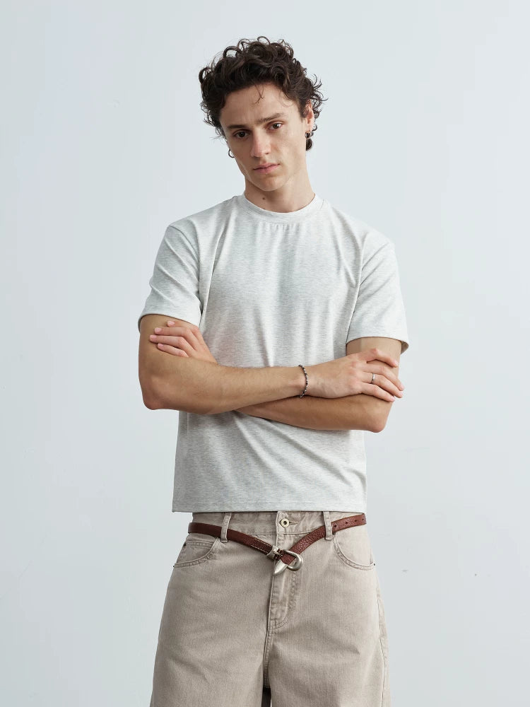 VLABMADE Embroidery Front Shoulder Elastic Tee