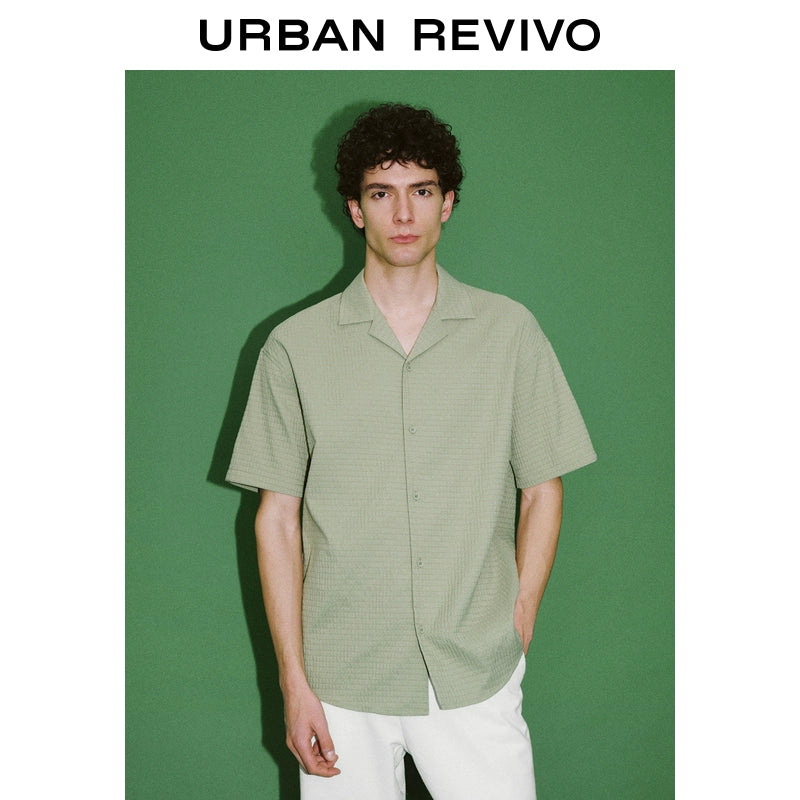 URBAN REVIVO Textured Plaid Short-sleeved Open Shirt