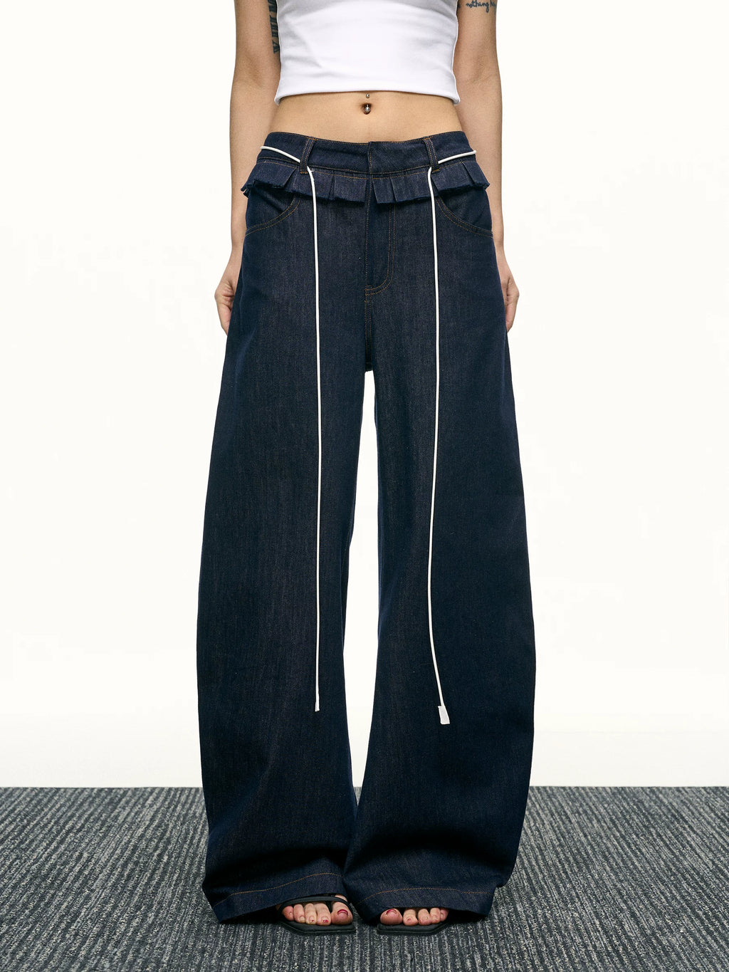 Aaisup High Waist Fungus Edge Wide Leg Floor Pants