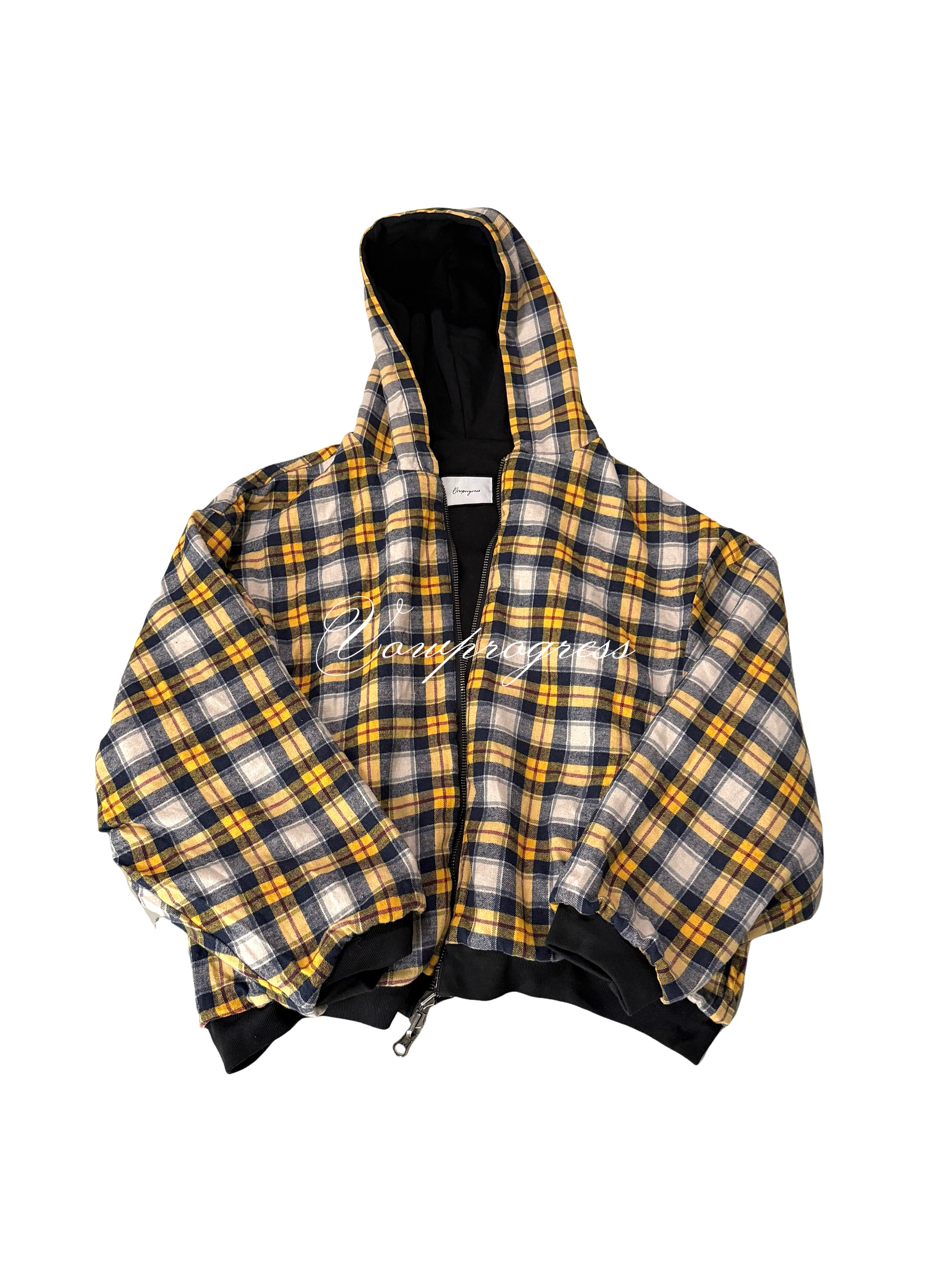 VOWPROGRESS Plaid Double-sided Zipper Silhouette Jacket