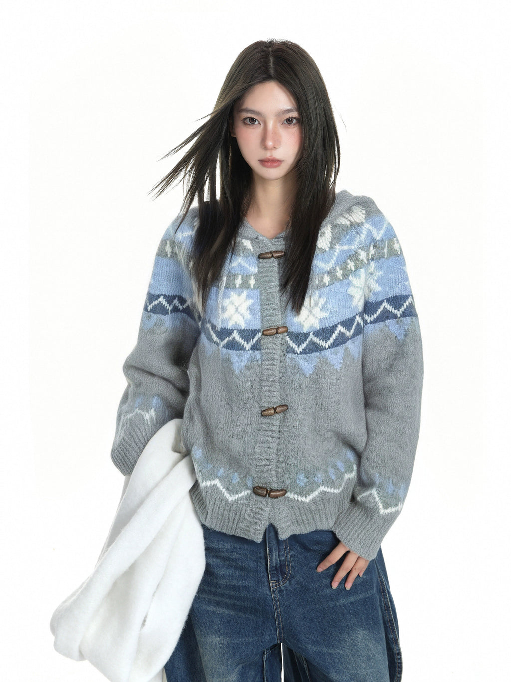 KDASE Horn Buckle Lazy Thickened Knitted Cardigan
