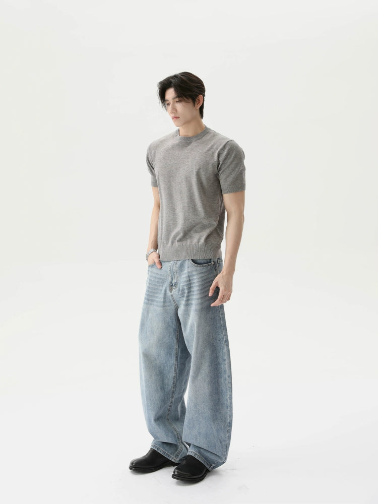 TURNTIDE Vintage Niche Crew Neck Knitted Tee