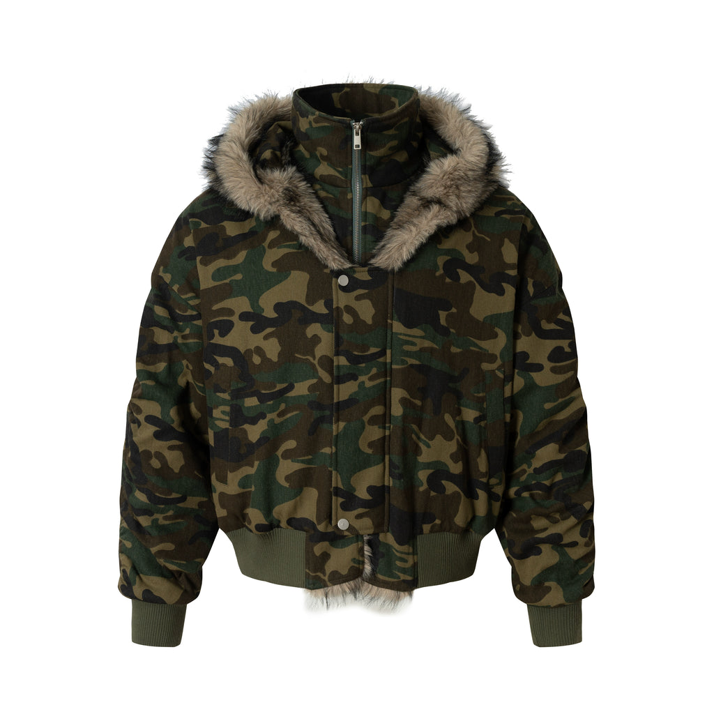 NOMANIAI Camouflage Stand-up Collar Hooded Flight Jacket