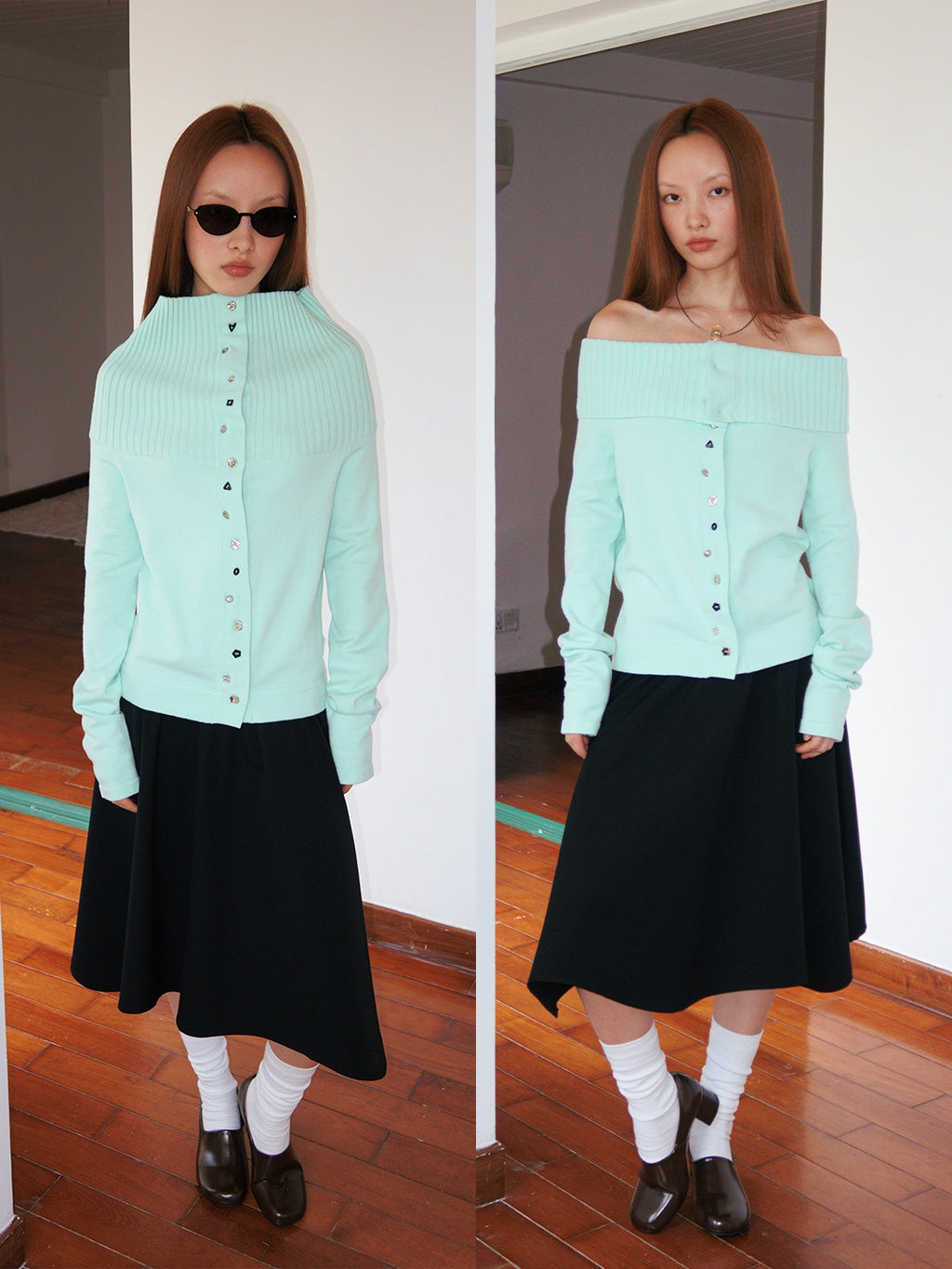 FUNKYFUN Button-embellished Cardigan Knitted Sweater Jacket