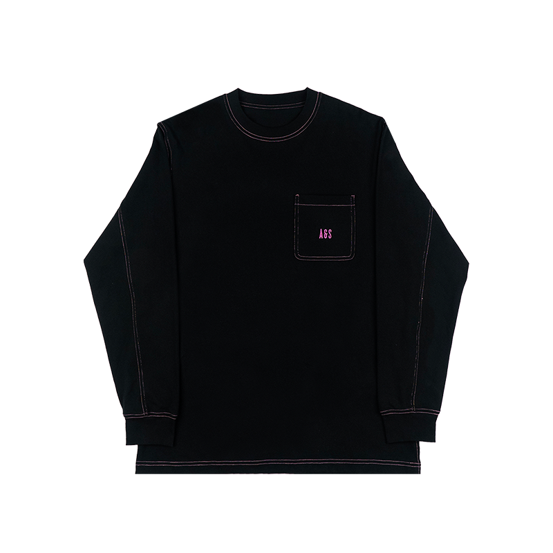 AVENUESON Crew Neck Loose Letter LOGO Pocket Long Sleeve