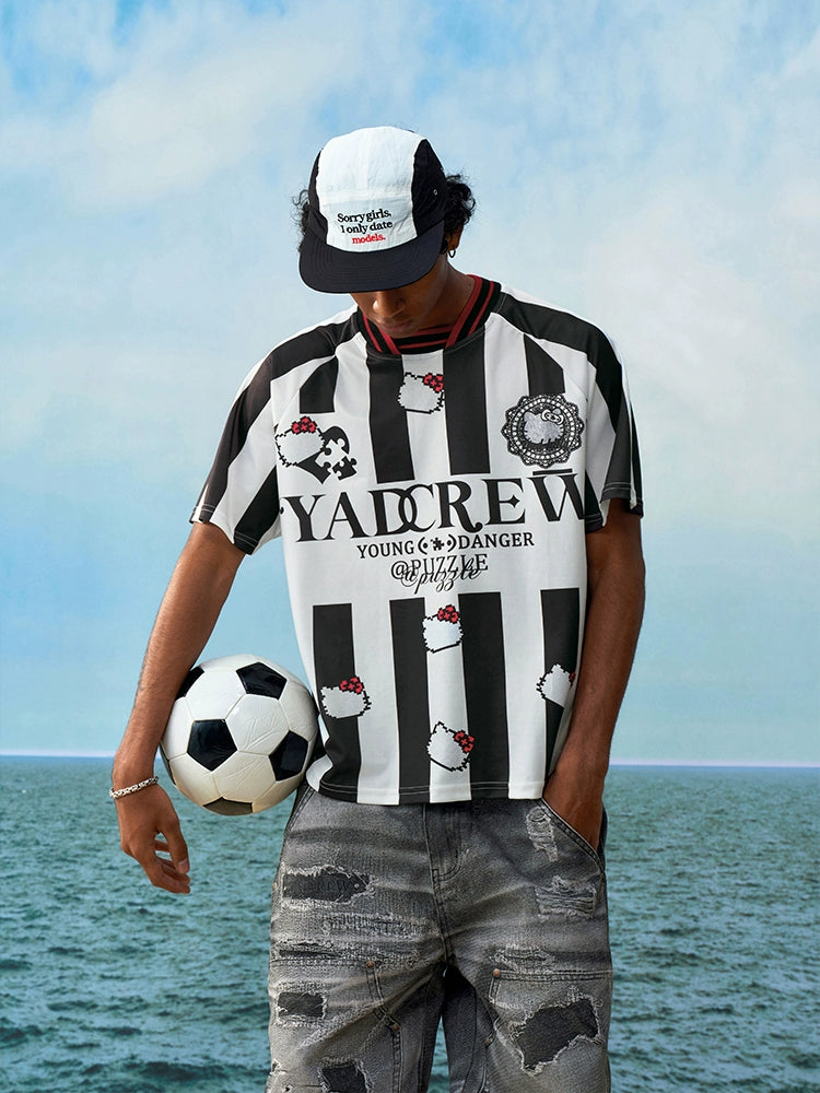 YADcrew Mosaic Print Cat Striped Tee