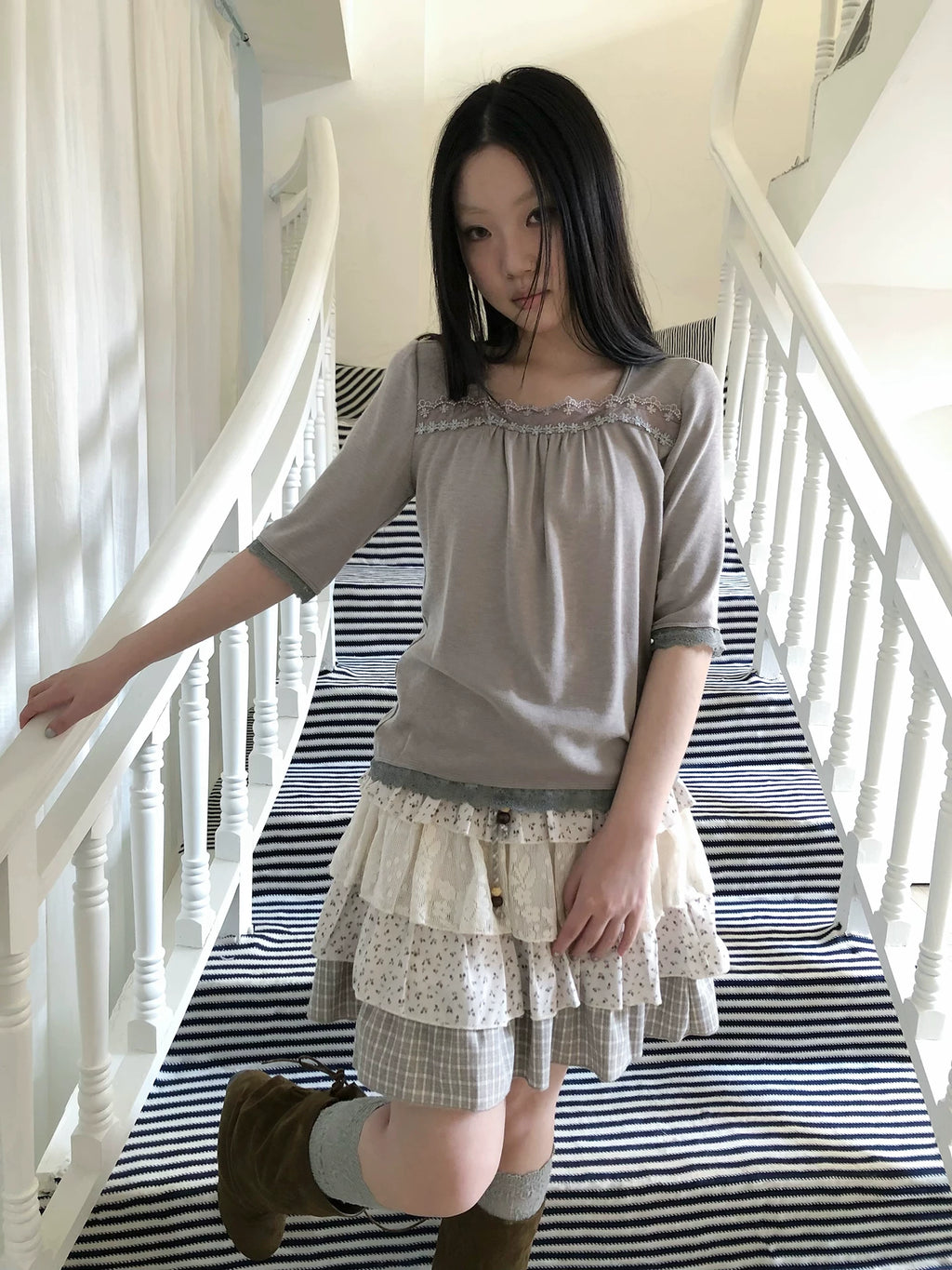 Ang:project Lace Patchwork Casual Tee