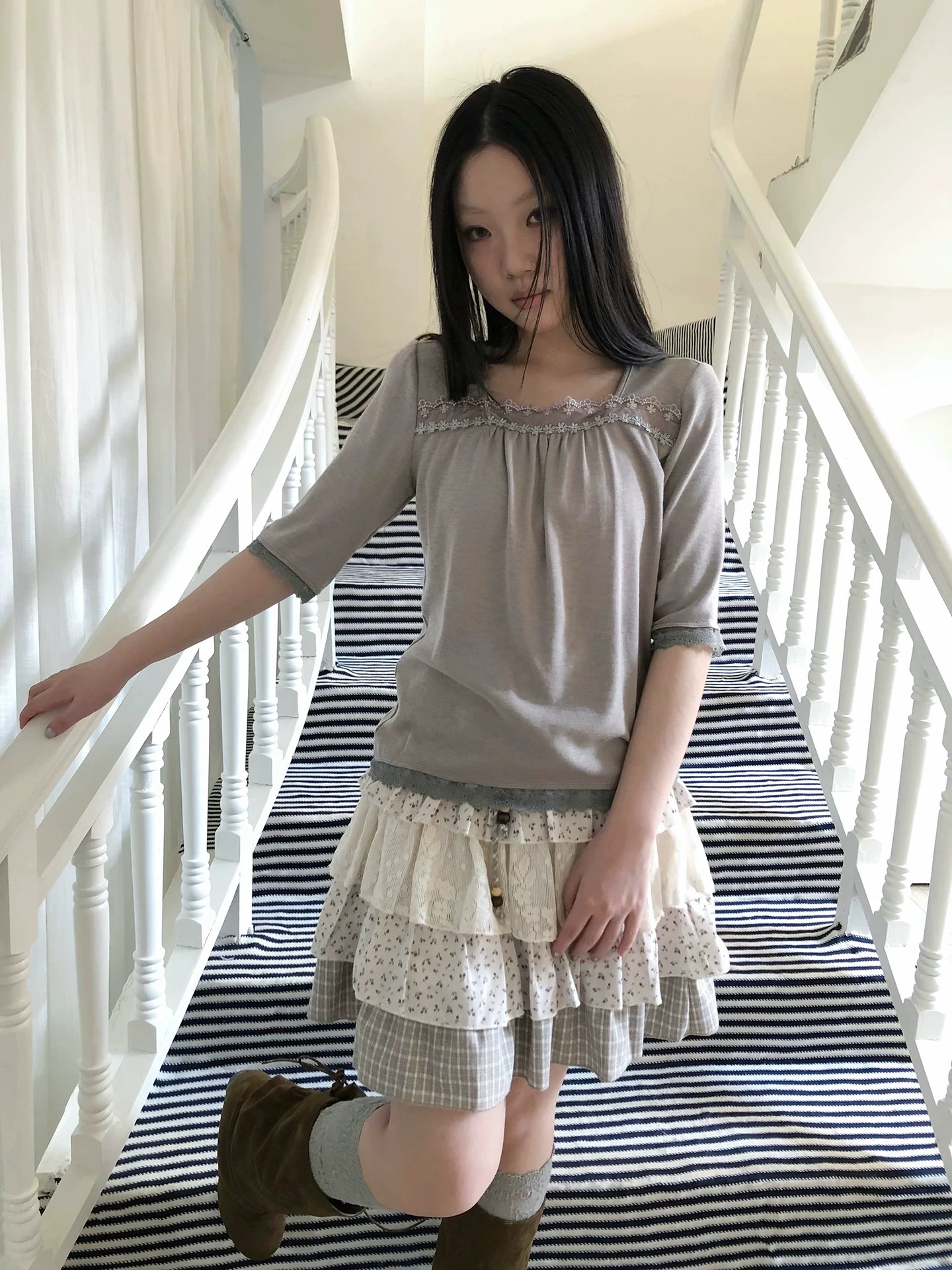 Ang:project Lace Patchwork Casual Tee