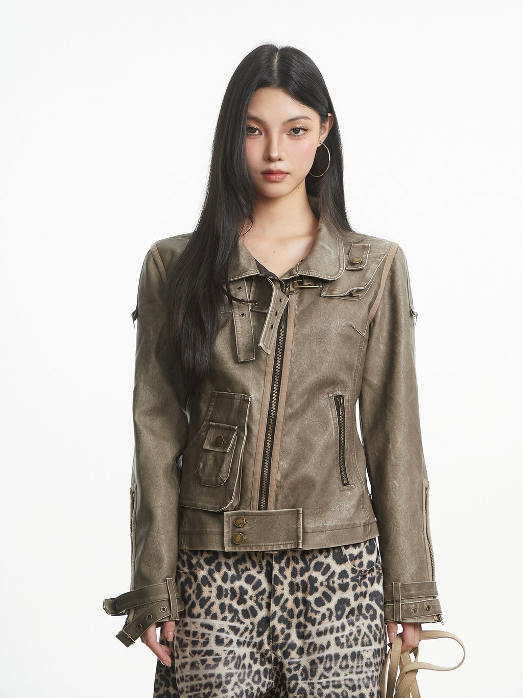 UNCMHISEX Vintage Leather Tooling Leather Jacket