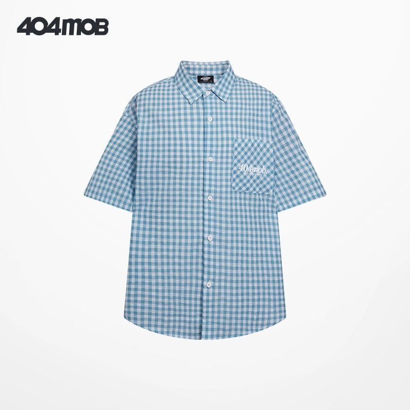 404MOB Lazy College Style Embroidered Short Sleeve Shirt