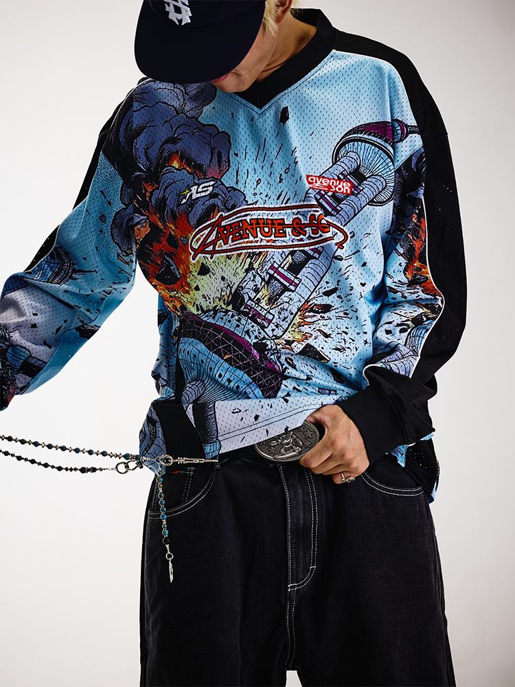 AVENUESON Comic Style Theme Quick-drying Breathable Long-sleeved T-shirt