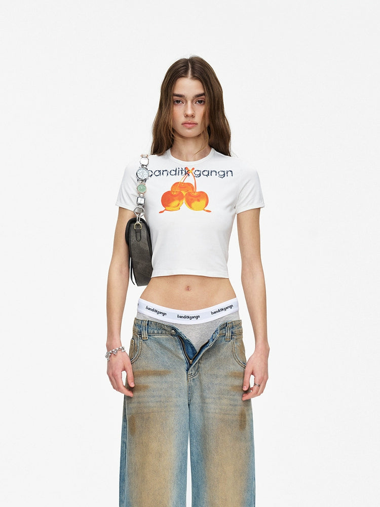 BGT Love Cherry Print Round Neck Tee