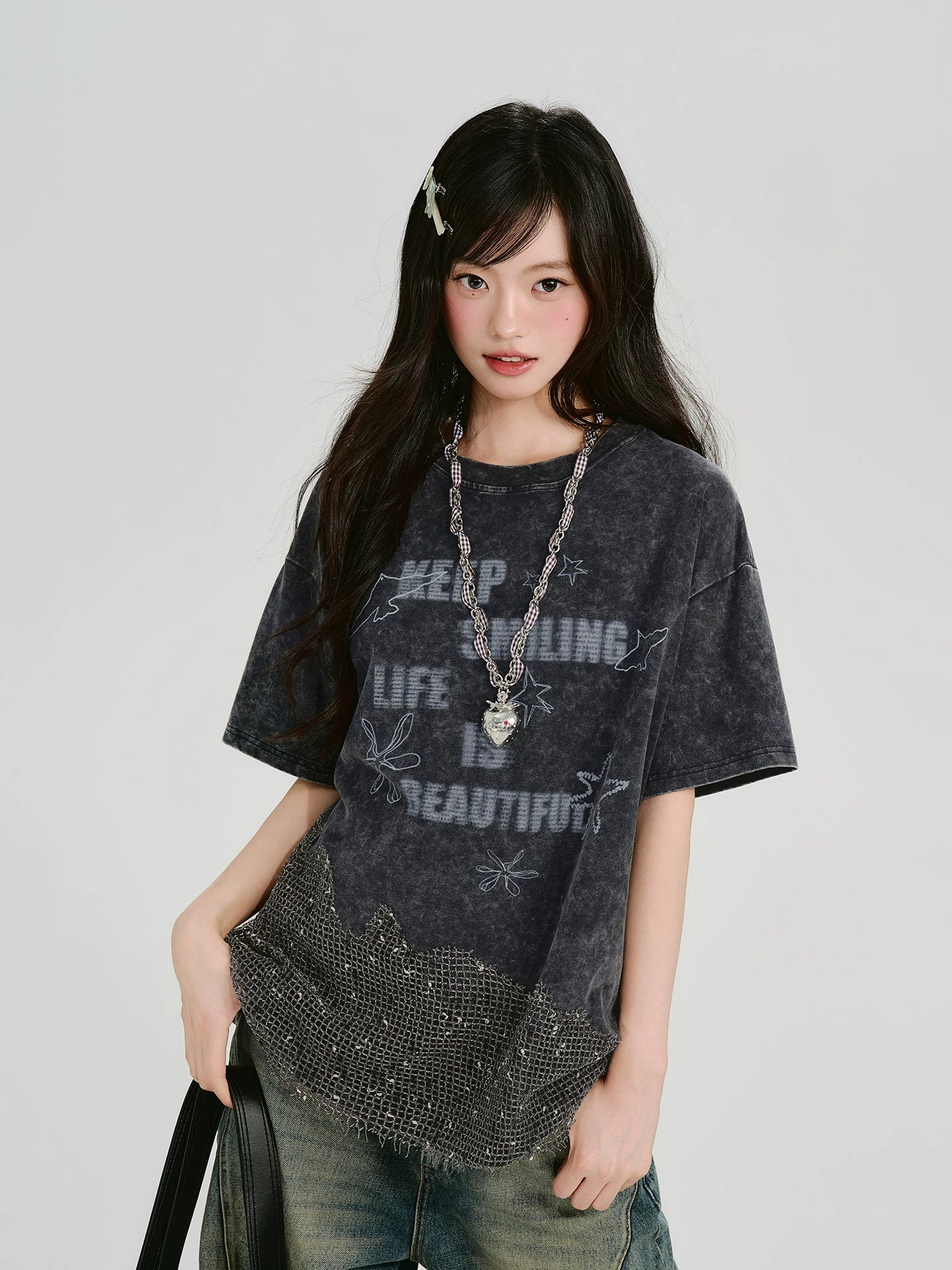 Girlyhalo Vintage Smudge Print Loose Tee