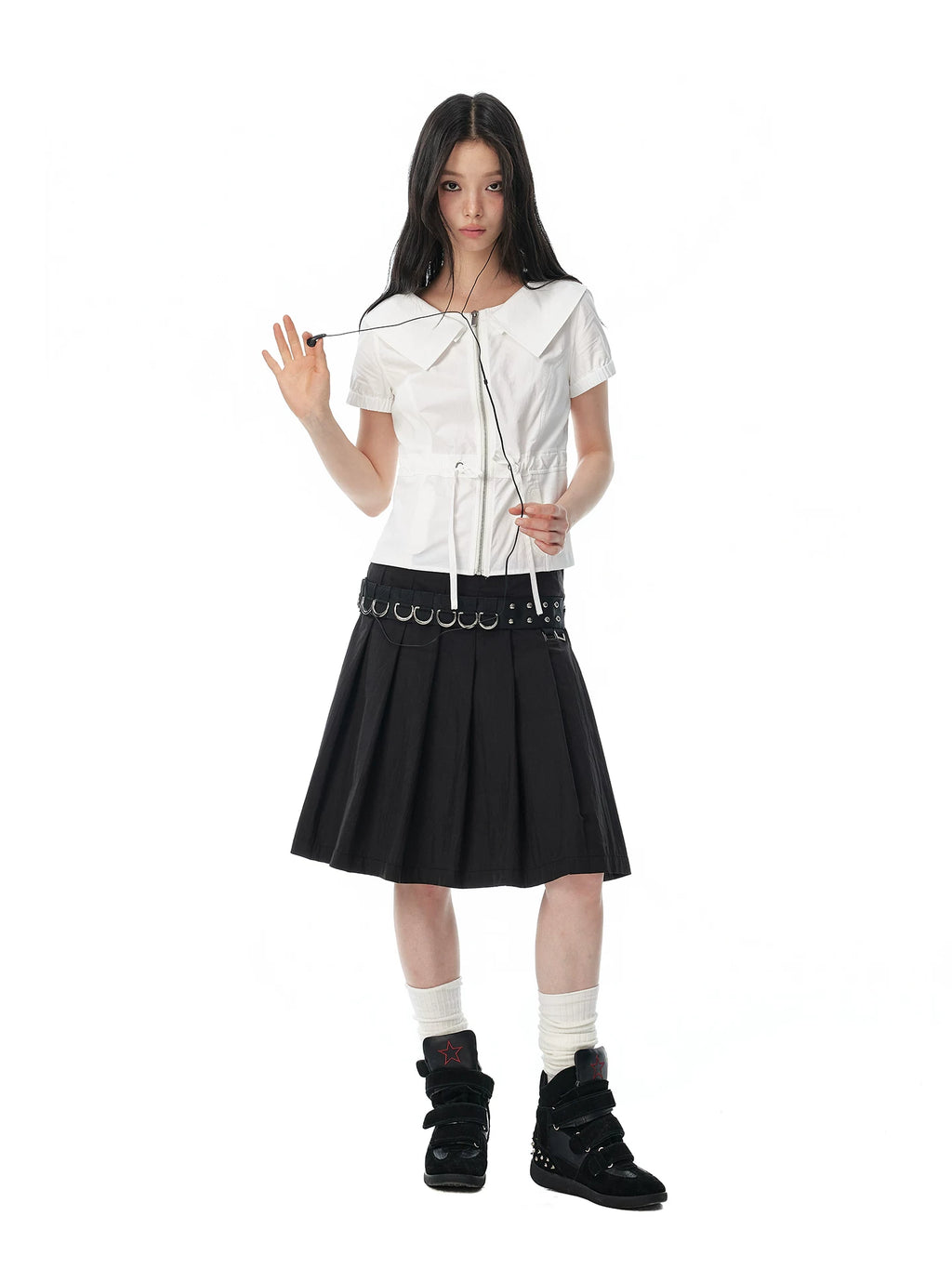 JIKOO Retro Large Lapel Drawstring Shirt