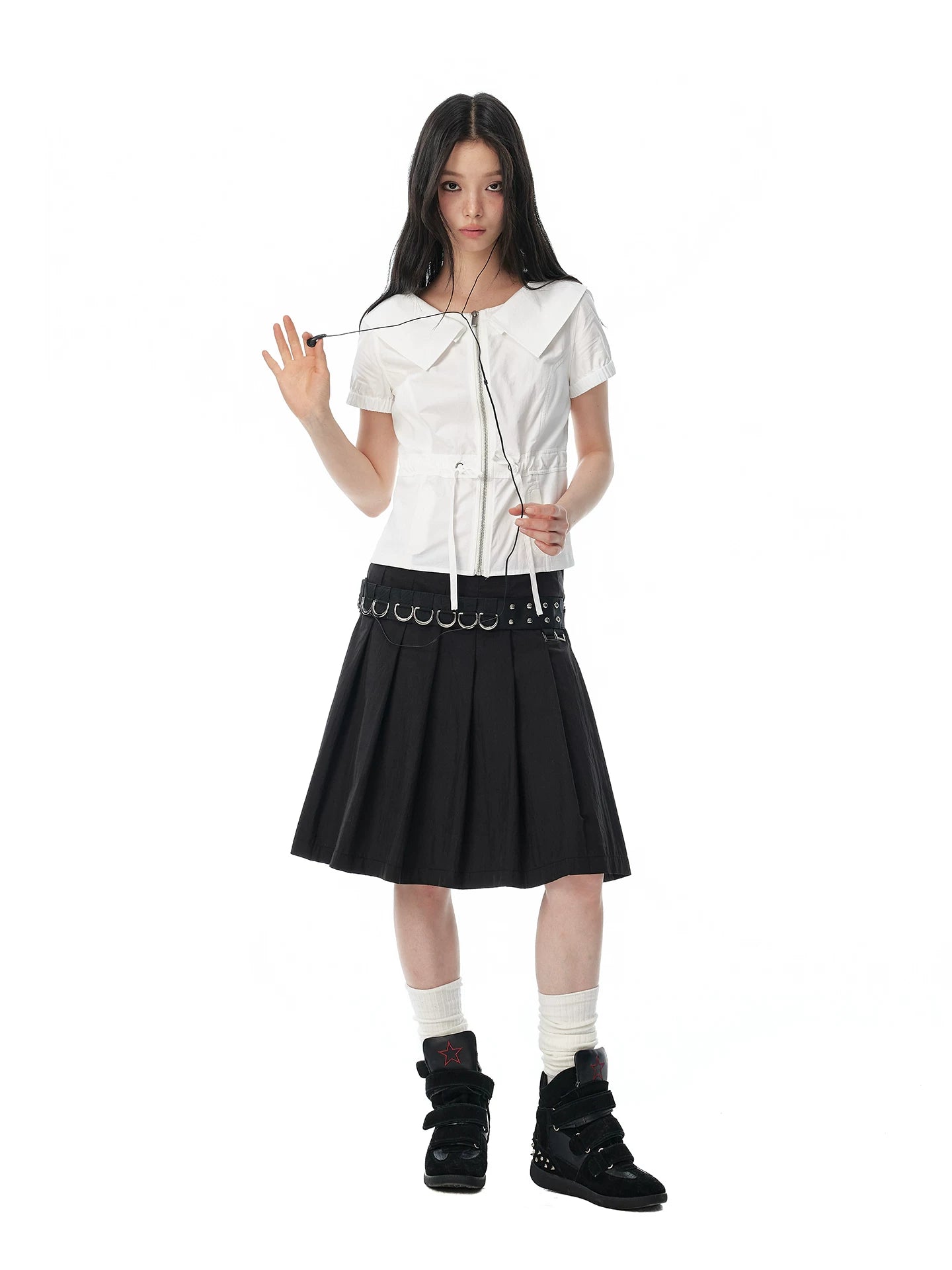 JIKOO Retro Large Lapel Drawstring Shirt
