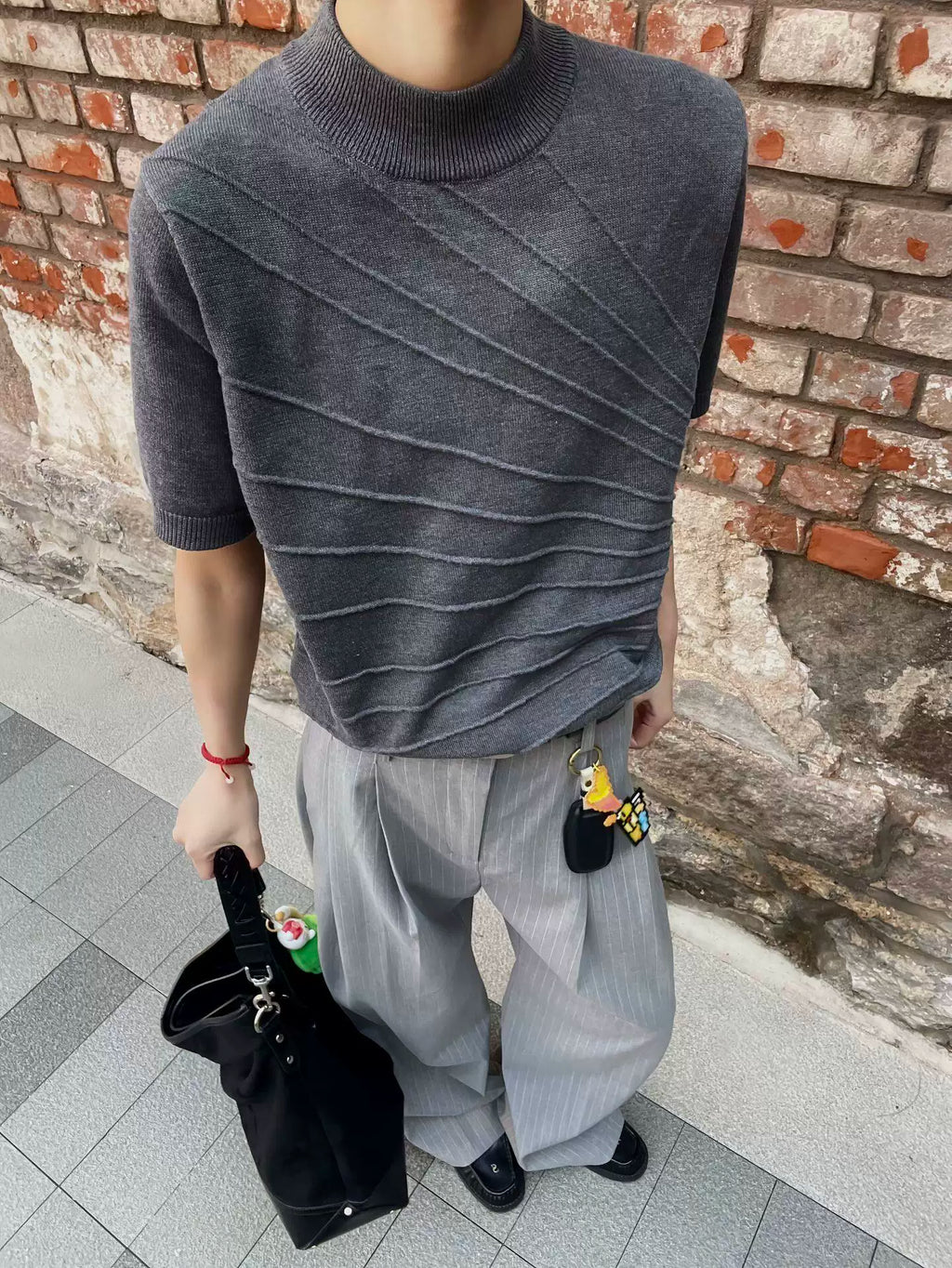 AMBSOM Simple Front Shoulder Knitted Tee