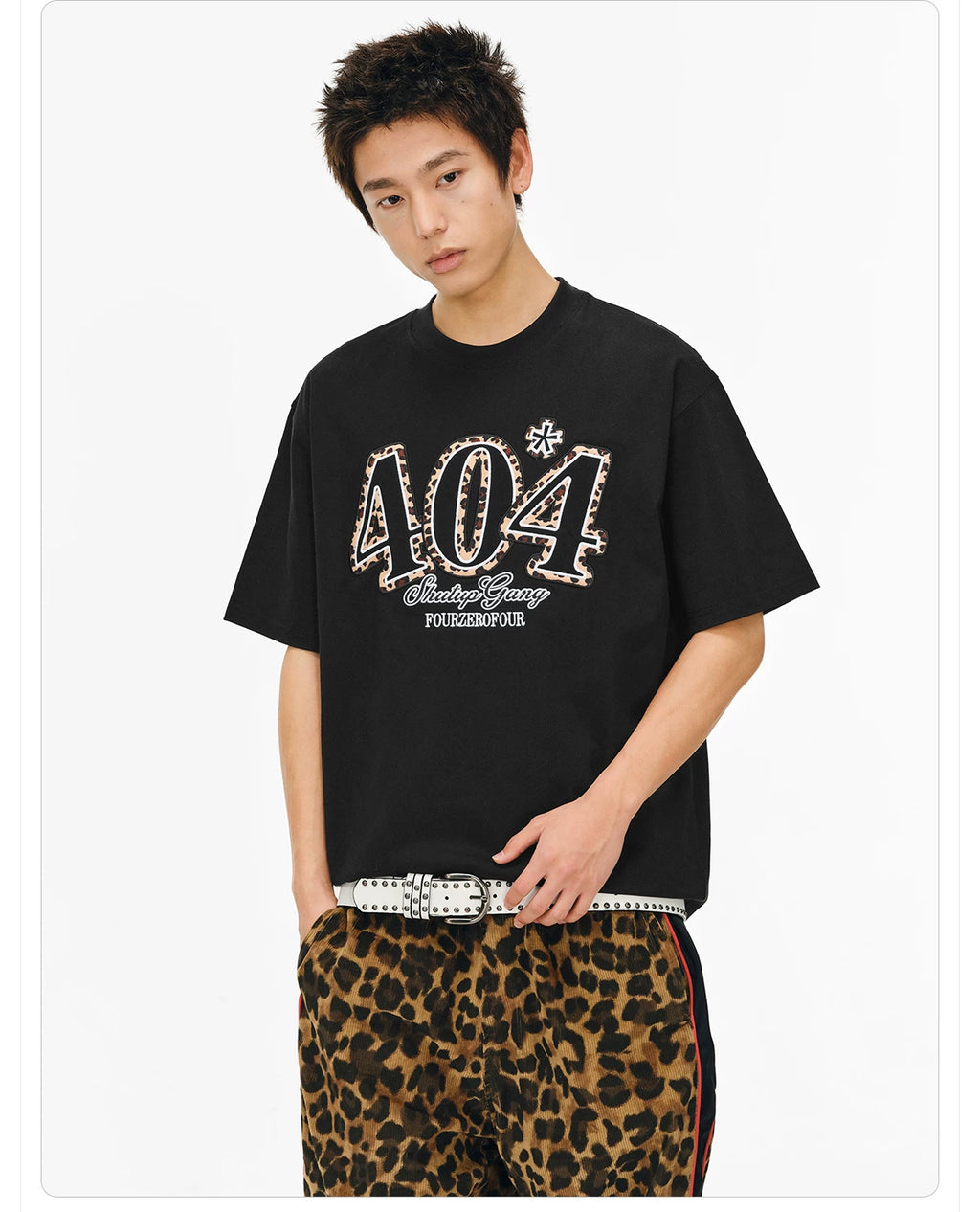 404MOB Leopard Patch Embroidery Loose Tee