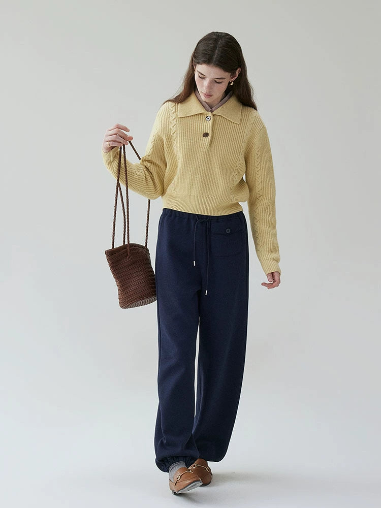 VOOE Lapel Lazy Twisted Wool Knitted Sweater